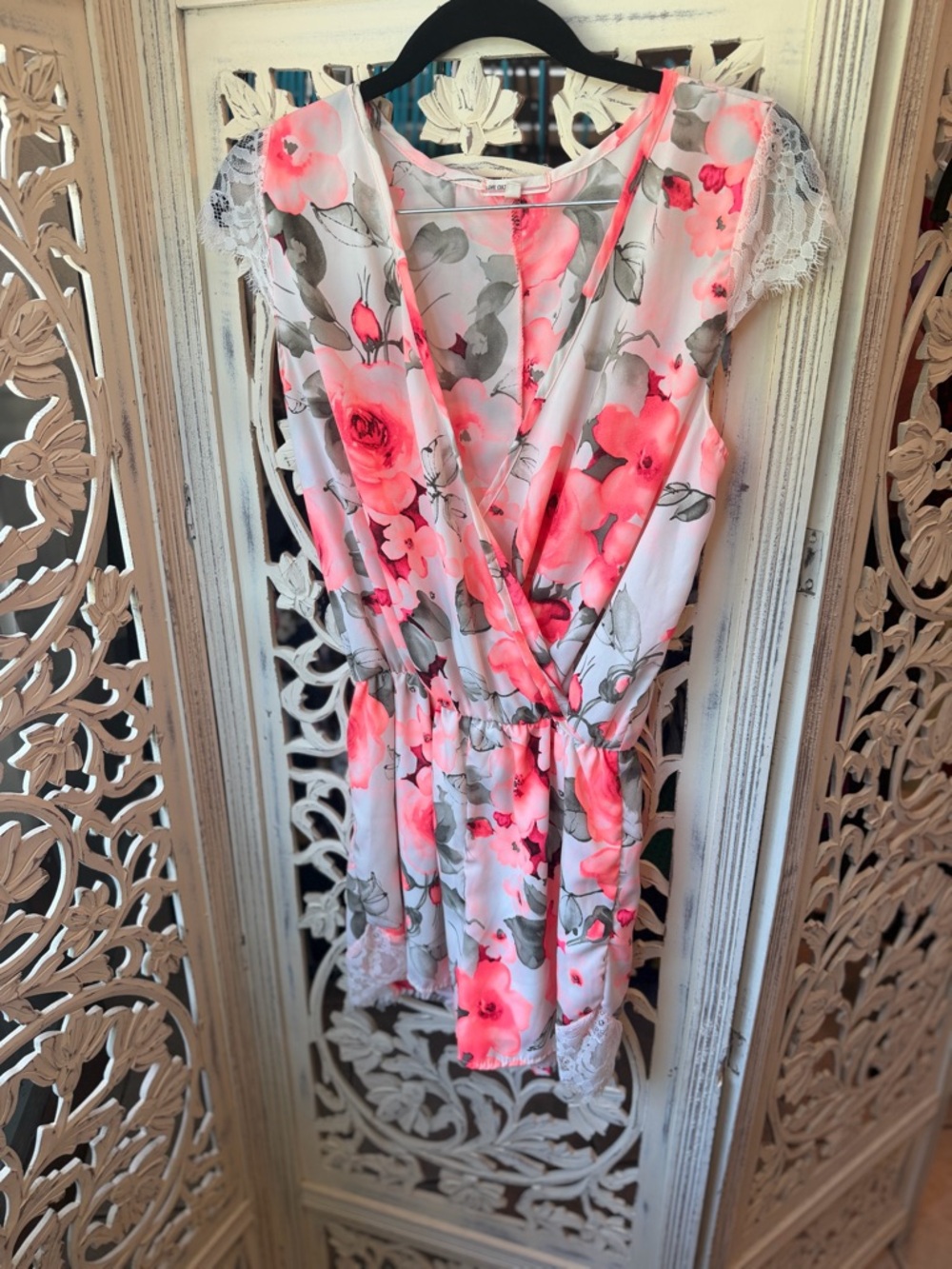 Love Culture White Floral Romper with bright Pink  Flowers